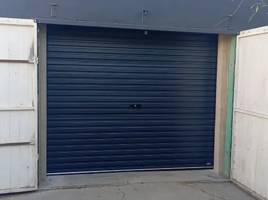 Dark grey roll-up garage door